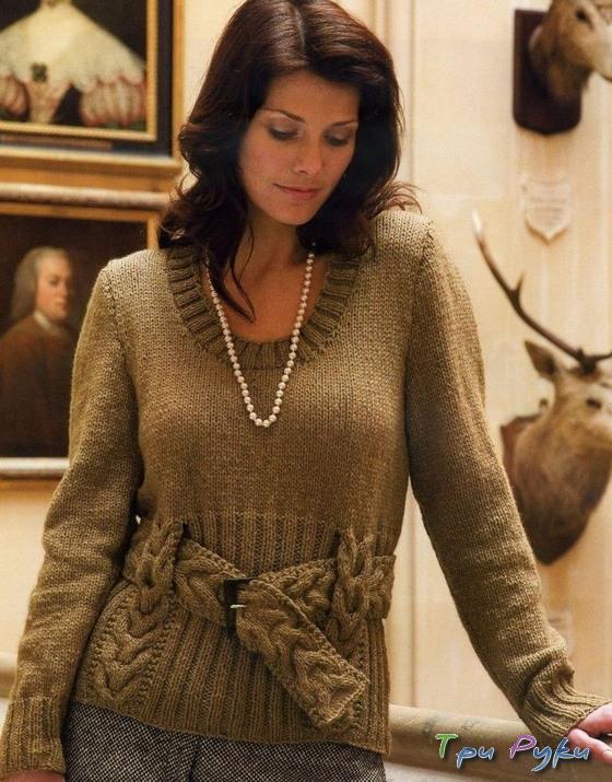 Пуловер с вязаным поясом