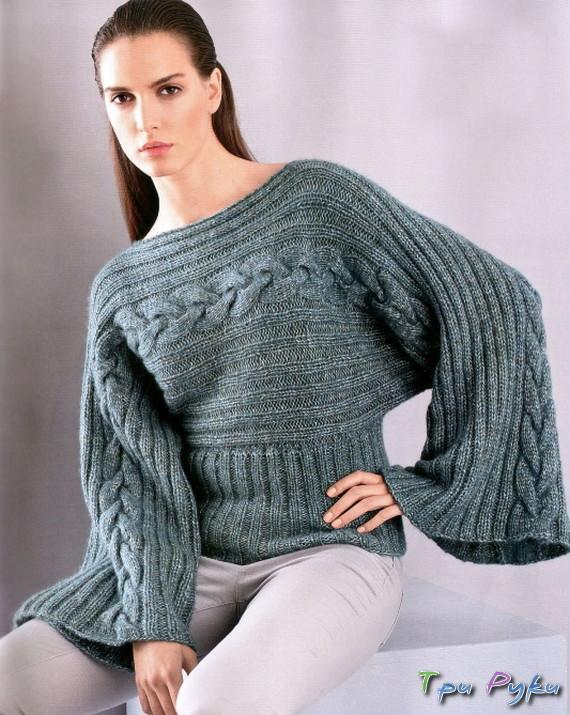 Пуловер, вязаный в поперечном направлении
