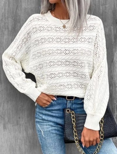 Белоснежный ажурный свитер 10