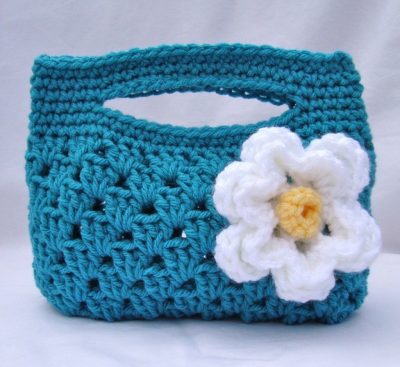 Бирюзовый сумка-клатч с белым цветком для девочки 27