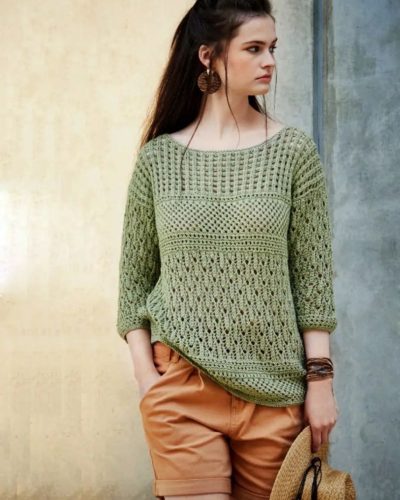 Стильный пуловер в злёном цвете 29