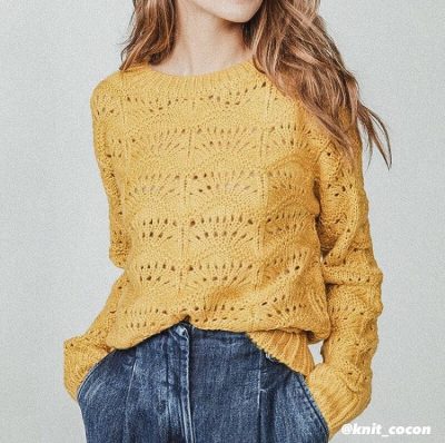Золотистый свитер с ажурными узорами 25