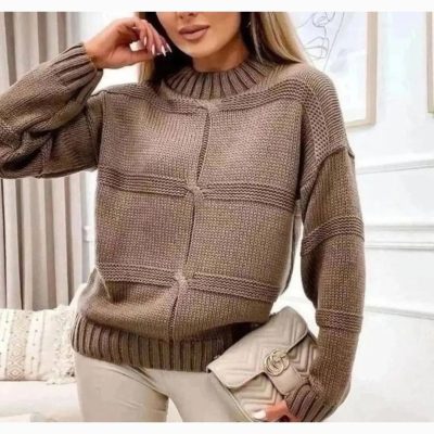 Уникальный вязаный свитер с высоким горлом 20